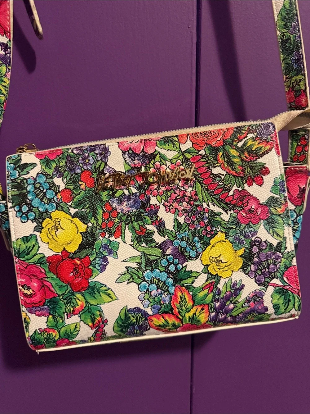Betsey Johnson White Floral Crossbody Bag with Multicolor Print